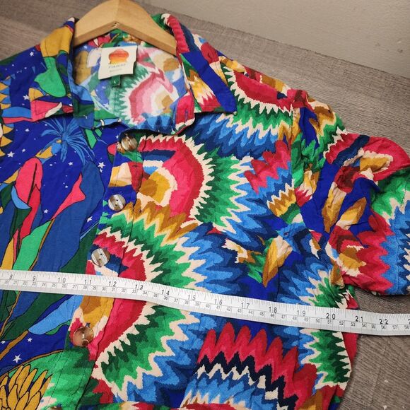 Farm Rio Button Shirt Forrest Parrot Tropical Boho Multi Color Womens Large - Picture 12 of 13
